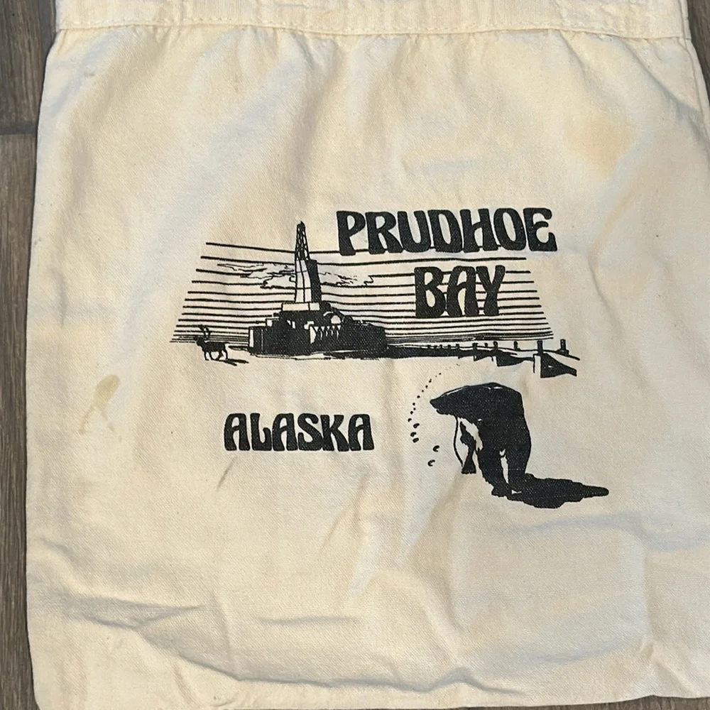 Alaska small canvas bag with black vinyl handle from Prudhoe Bay Alaska.